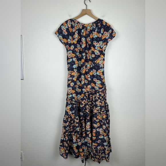 Sundace Pretty Petals Floral Blue Romantic Tiered Ruffle Midi Dress Sz M - Picture 6 of 8